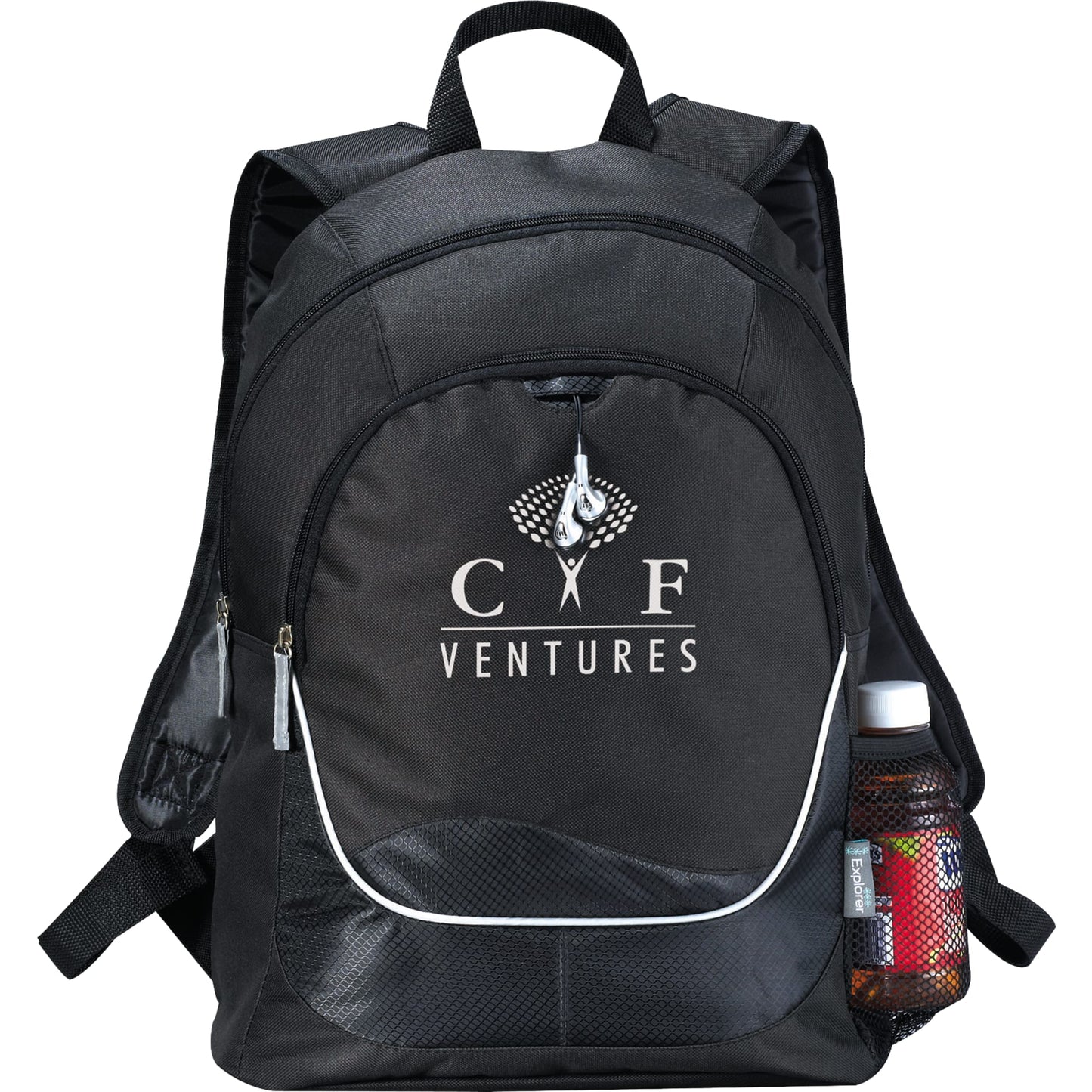 Front View of Black Explorer Backpack