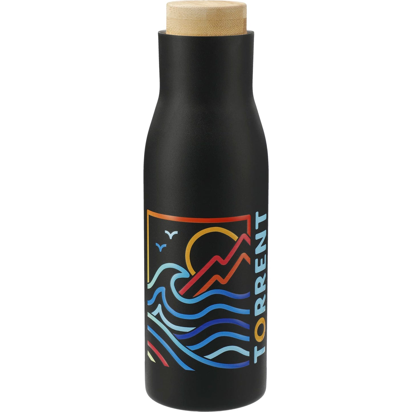 Front View of Black FSC 100% Bamboo Cap 17oz Shaco Copper Vac Bottle