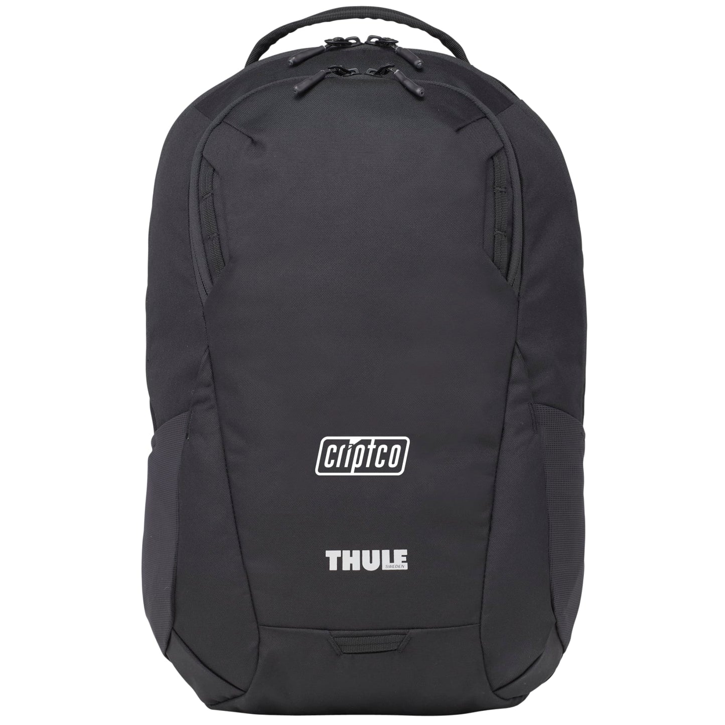 Front View of Black Thule Recycled Lumion 16" Computer Backpack 21L