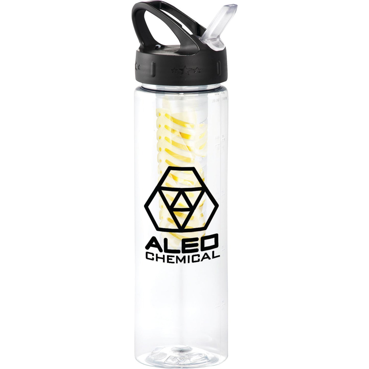 Front View of Clear Fruit Infuser 25oz Sports Bottle