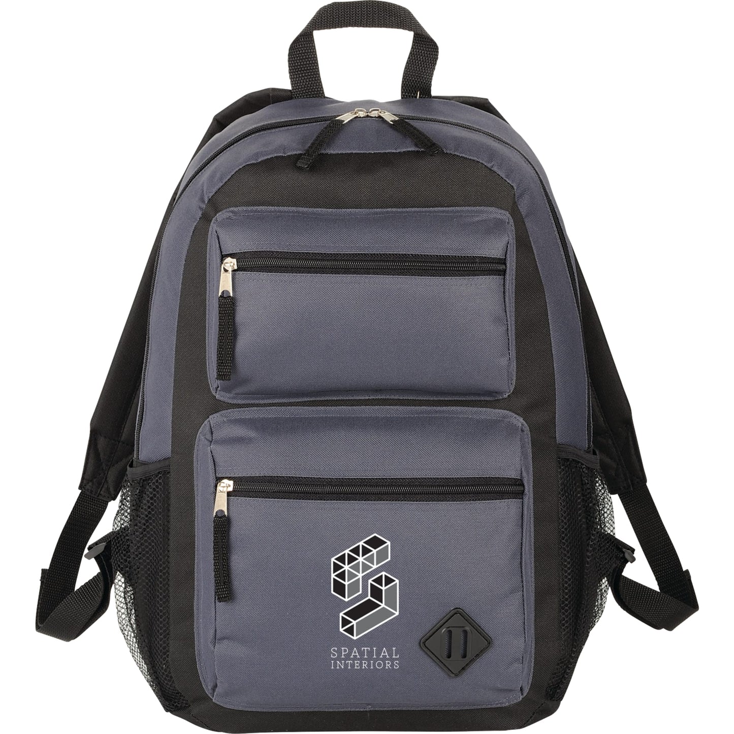 Front View of Gray Double Pocket Backpack