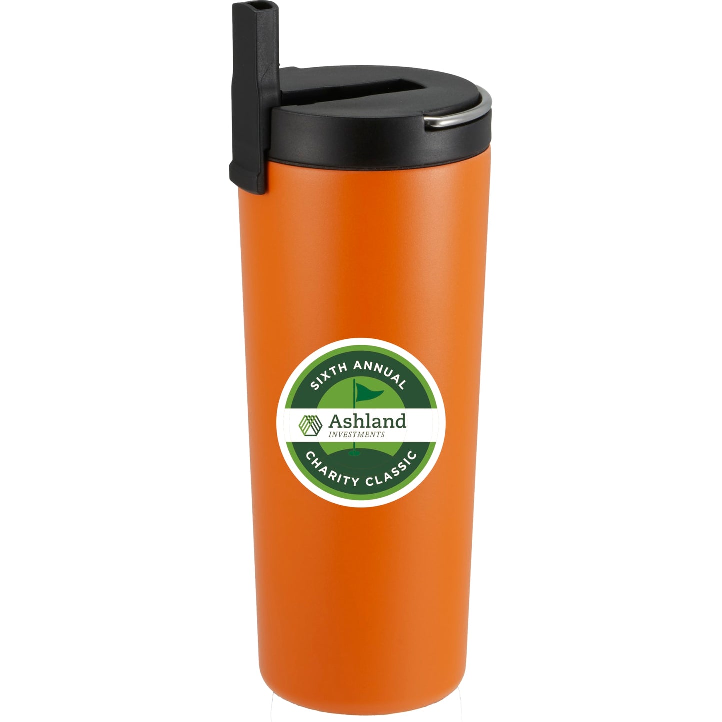 Front View of Orange Thor Copper Insulated Tumbler 24oz Flip Straw Lid