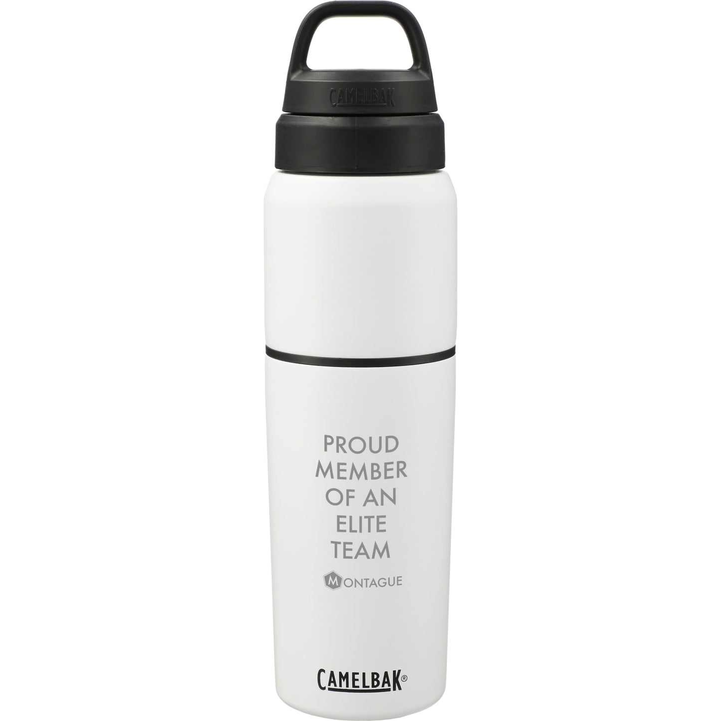 Front View of White CamelBak MultiBev 22oz Bottle & 16oz Cup
