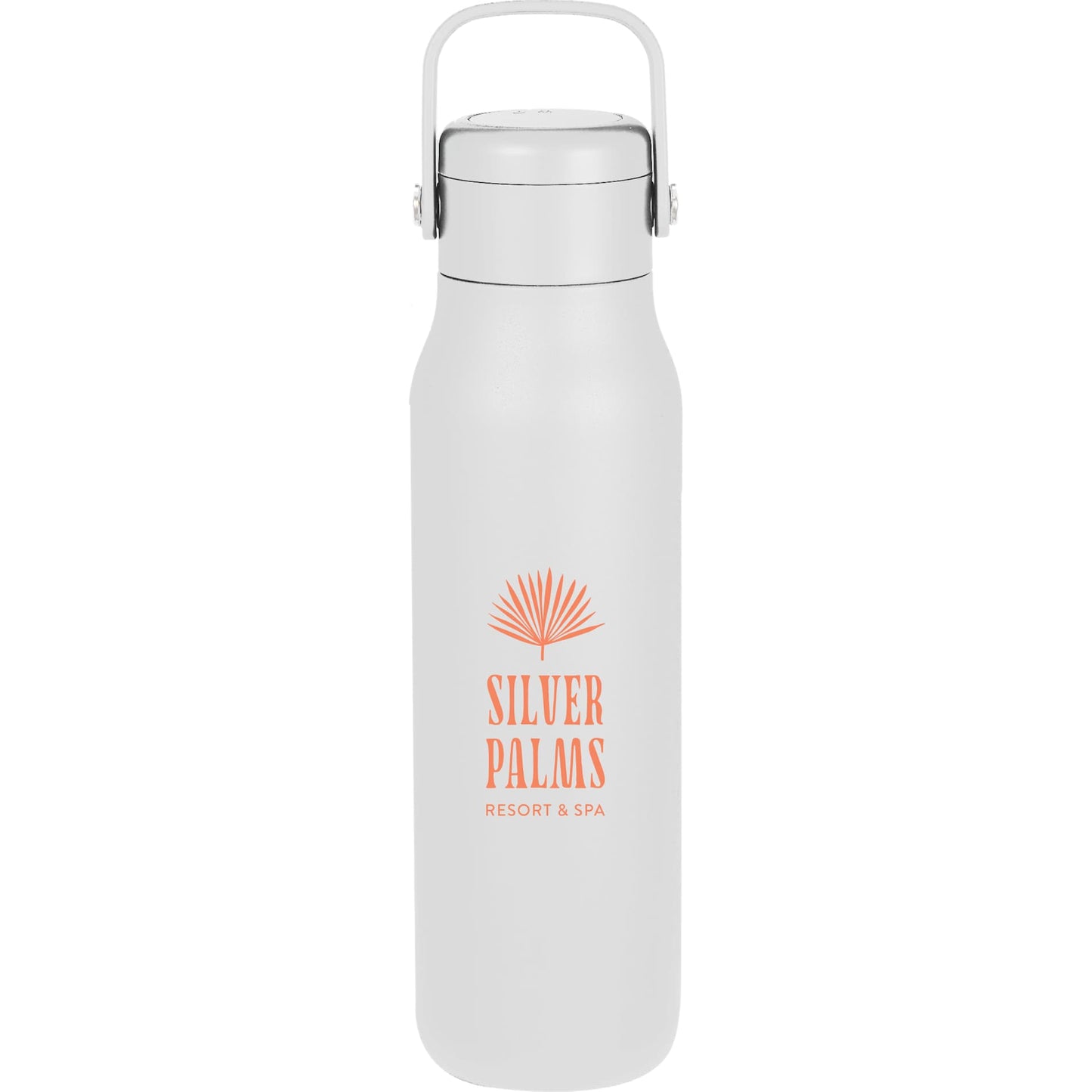 Front View of White Explorer Threadless Recycled Stainless Bottle 25oz