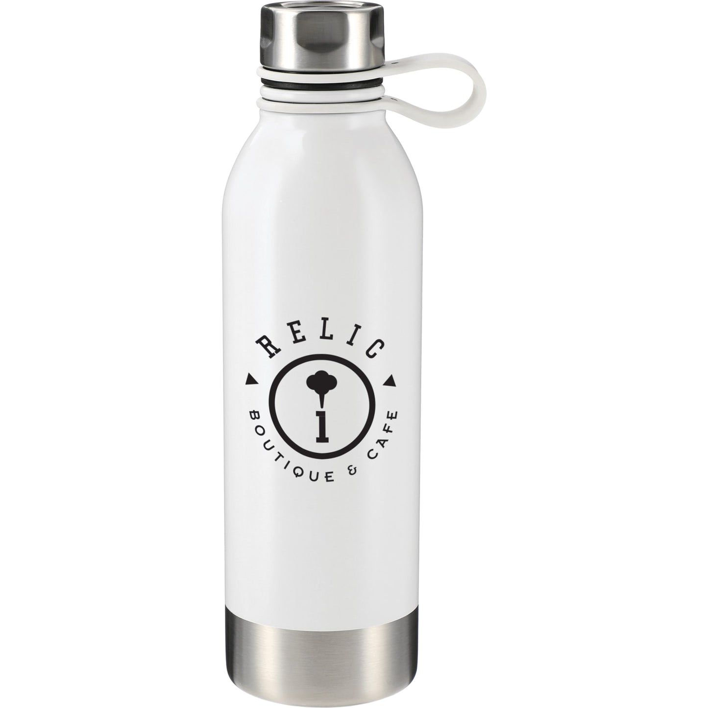 Front View of White Perth 25oz Stainless Sports Bottle