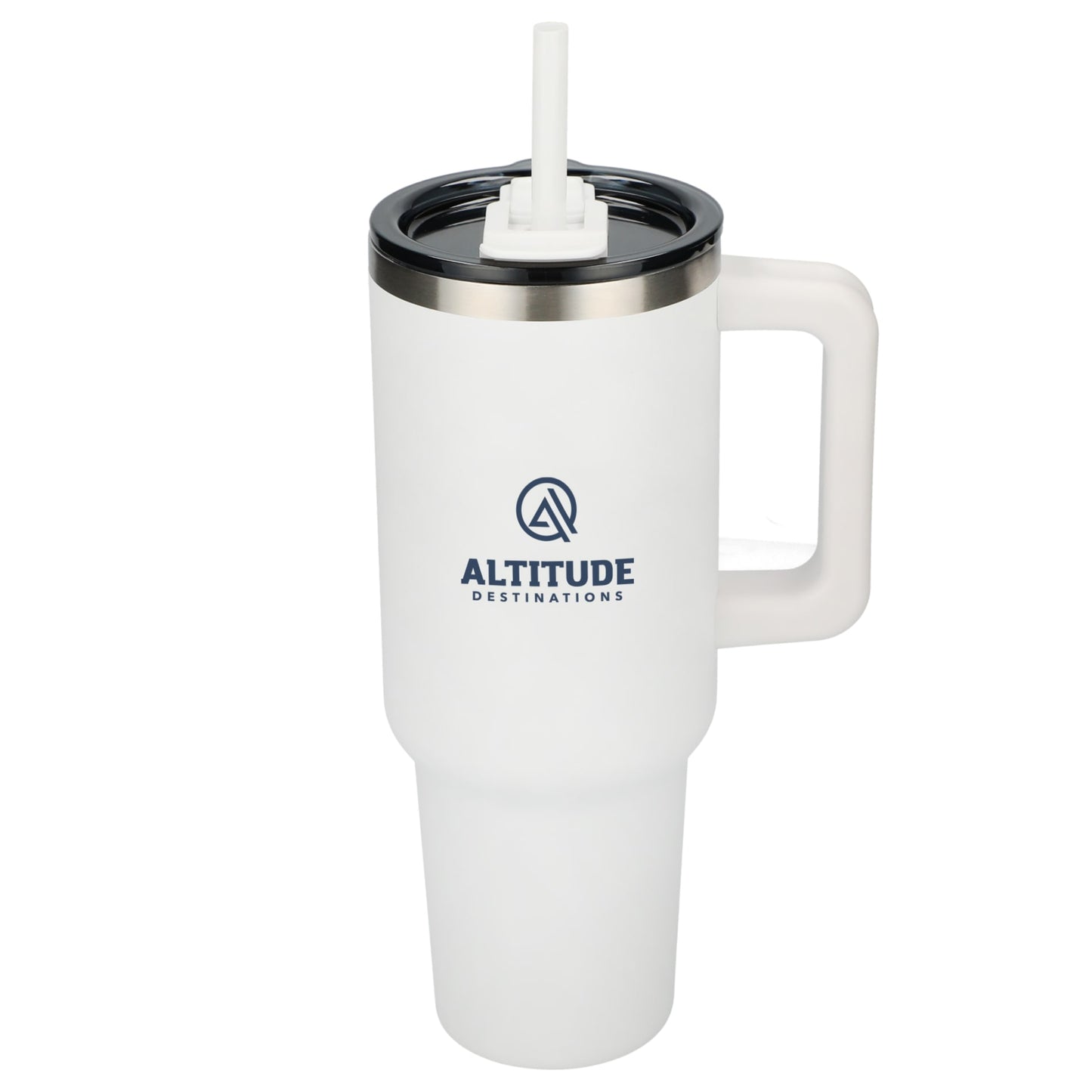 Front View of White Pinnacle Recycled Travel Tumbler with Straw 40oz
