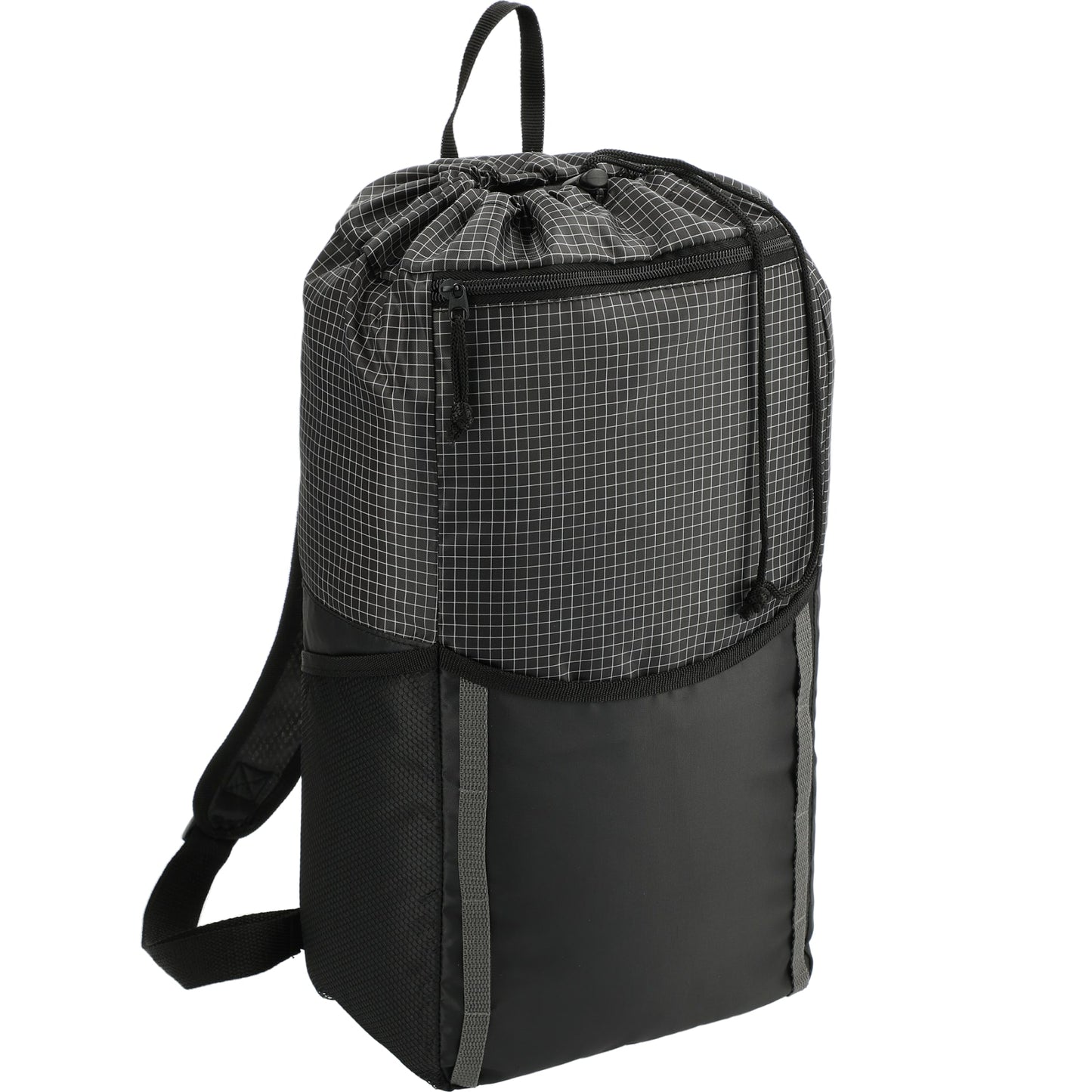 Black Grid 14L Drawstring Backpack plain