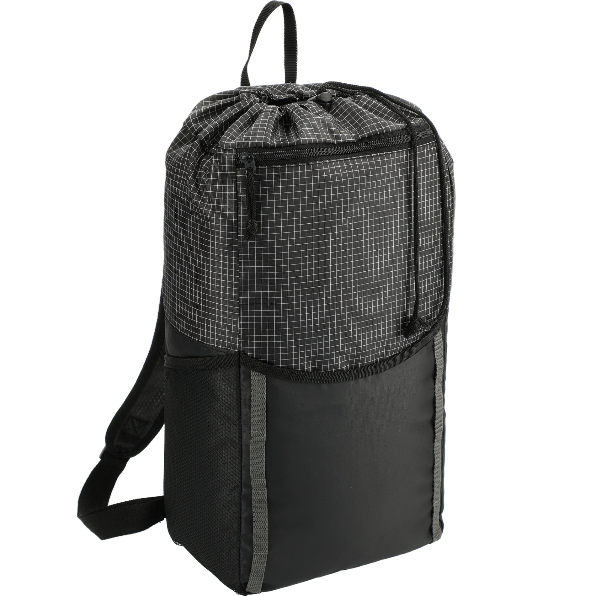 Black Grid 14L Drawstring Backpack plain