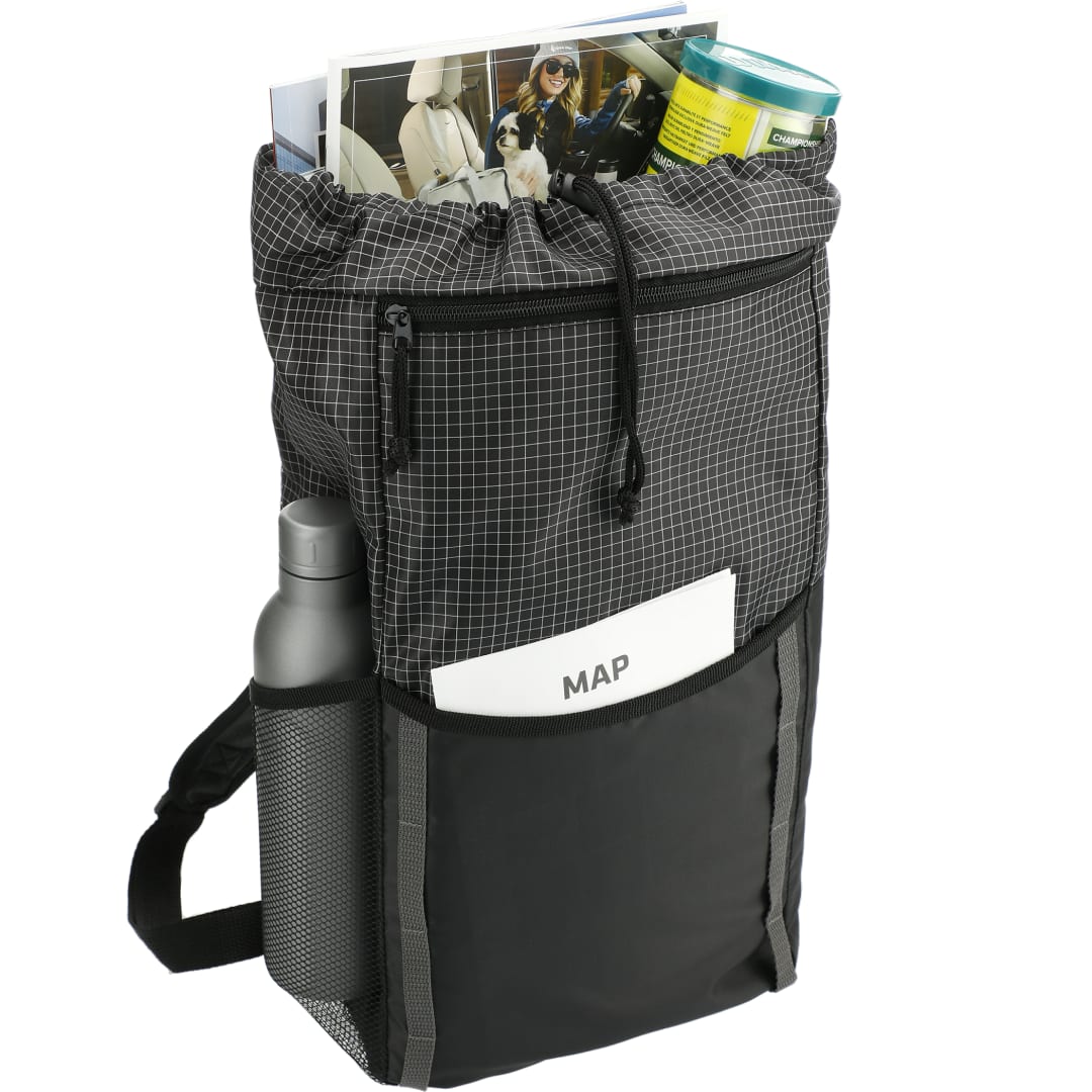Black Grid 14L Drawstring Backpack plain