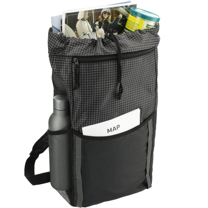 Black Grid 14L Drawstring Backpack plain