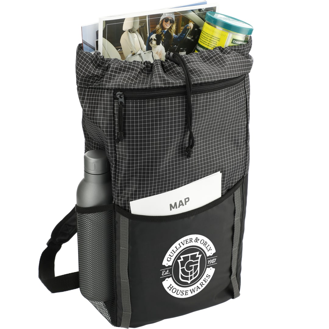 Black Grid 14L Drawstring Backpack
