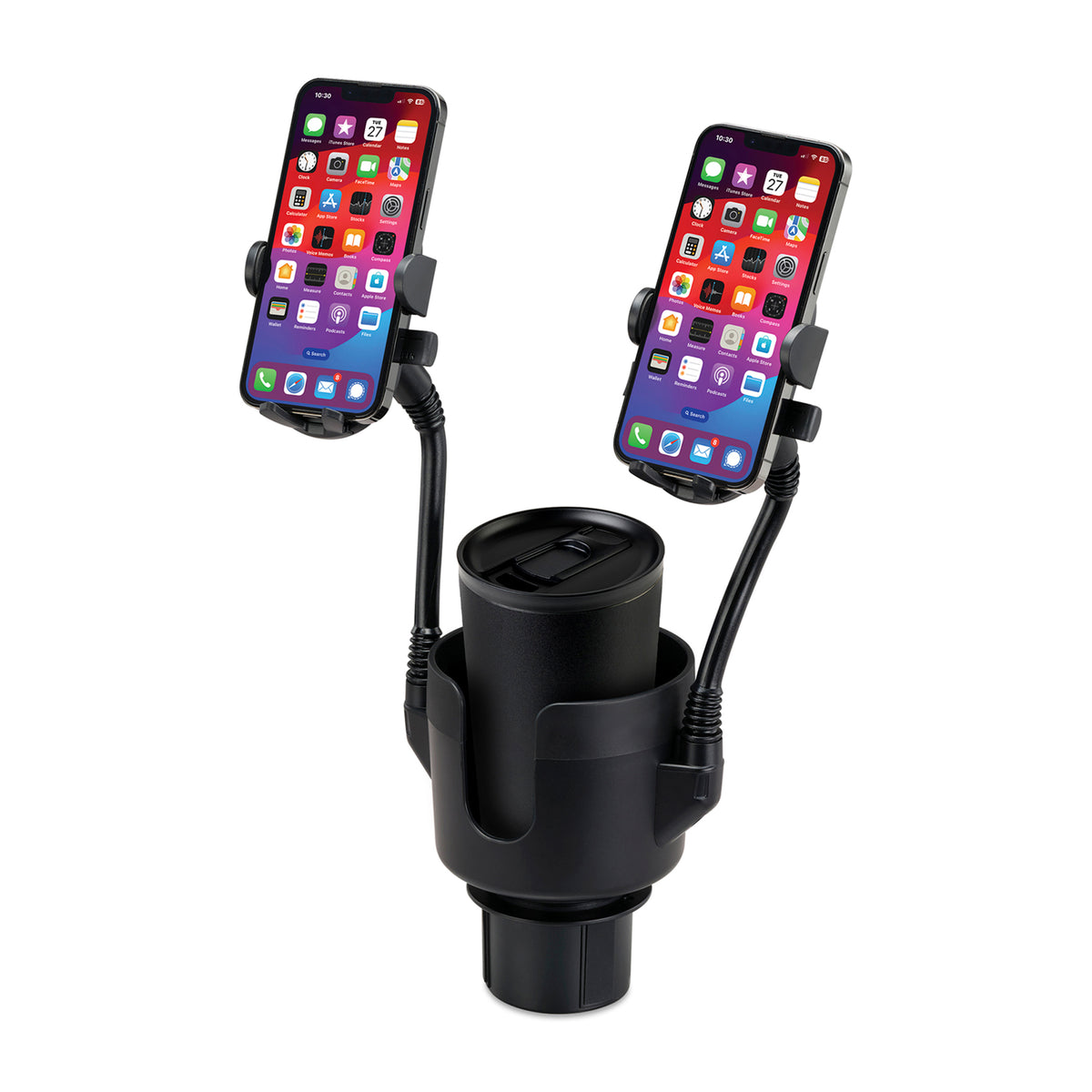 Black iLive™ Cup Holder with Dual Mobile Phone Mount