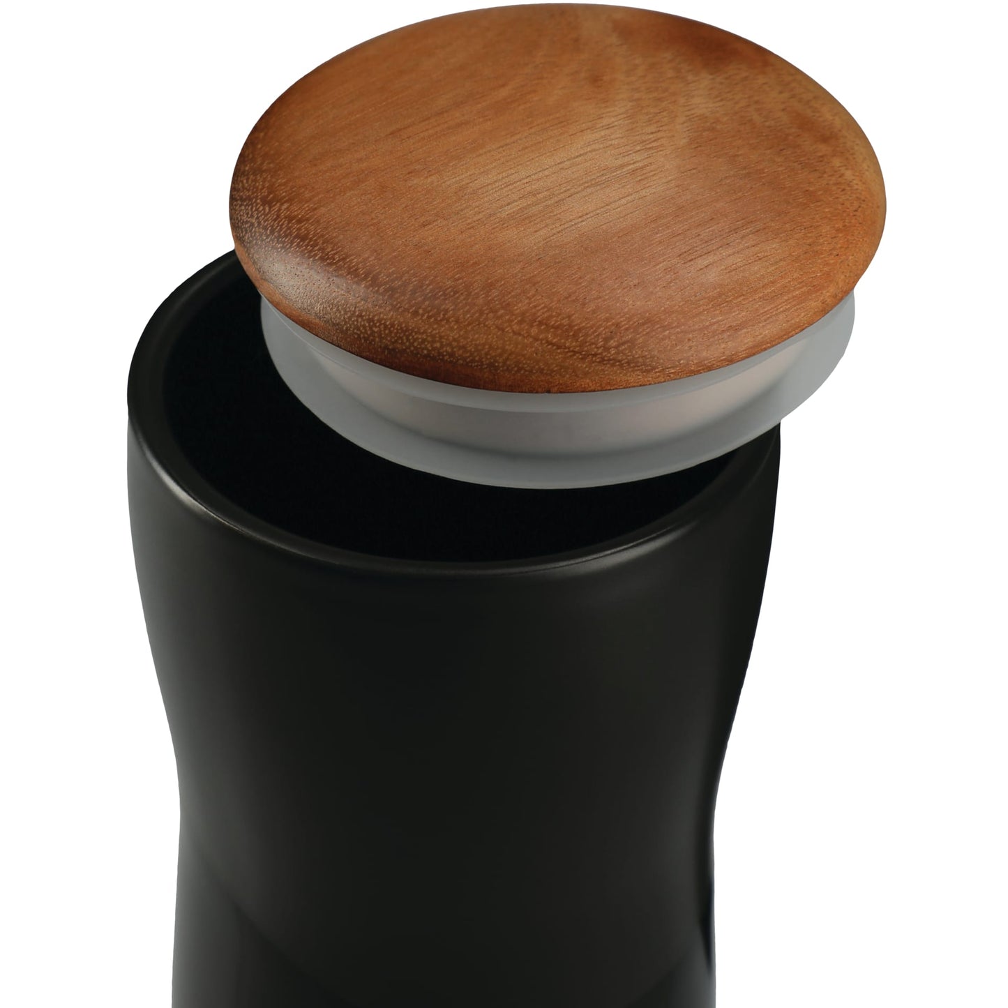Black Reno Double Wall Ceramic Tumbler w/Wood Lid 10oz