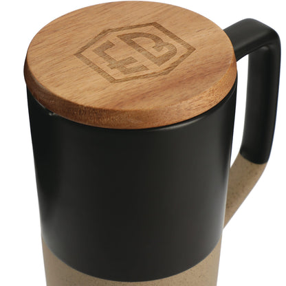 Black Tahoe Tea & Coffee Ceramic Mug with Wood Lid 16oz
