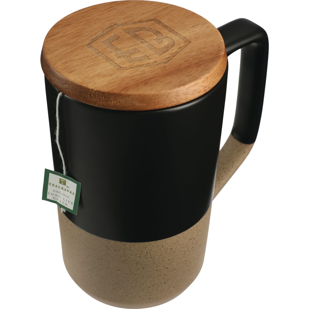 Black Tahoe Tea & Coffee Ceramic Mug with Wood Lid 16oz