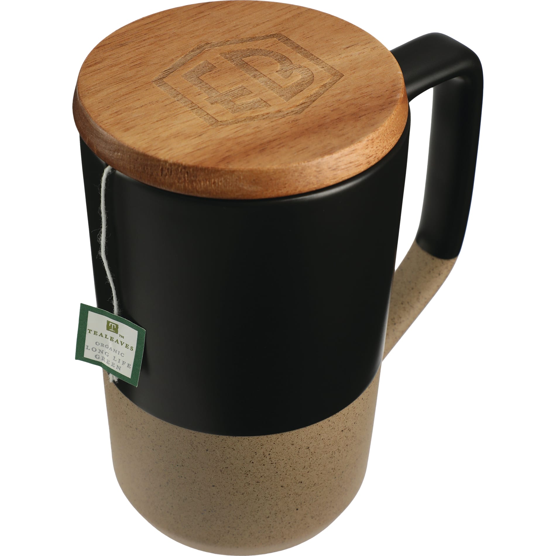 Black Tahoe Tea & Coffee Ceramic Mug with Wood Lid 16oz