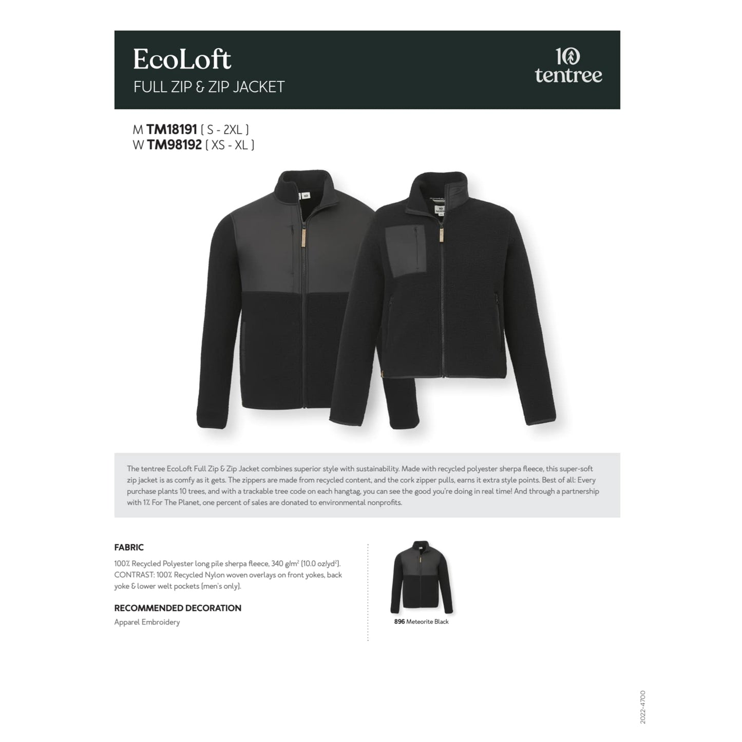 Black tentree EcoLoft Full Zip - Men's