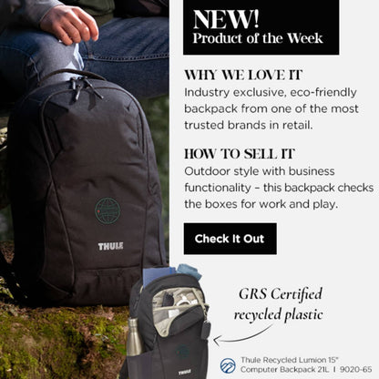 Black Thule Recycled Lumion 16" Computer Backpack 21L