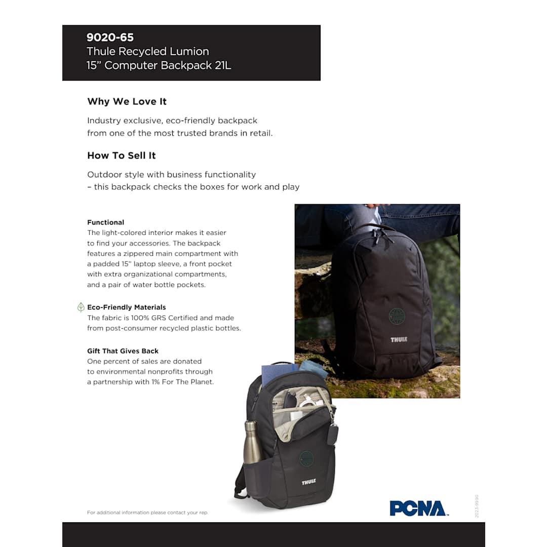 Black Thule Recycled Lumion 16" Computer Backpack 21L