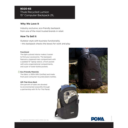 Black Thule Recycled Lumion 16" Computer Backpack 21L
