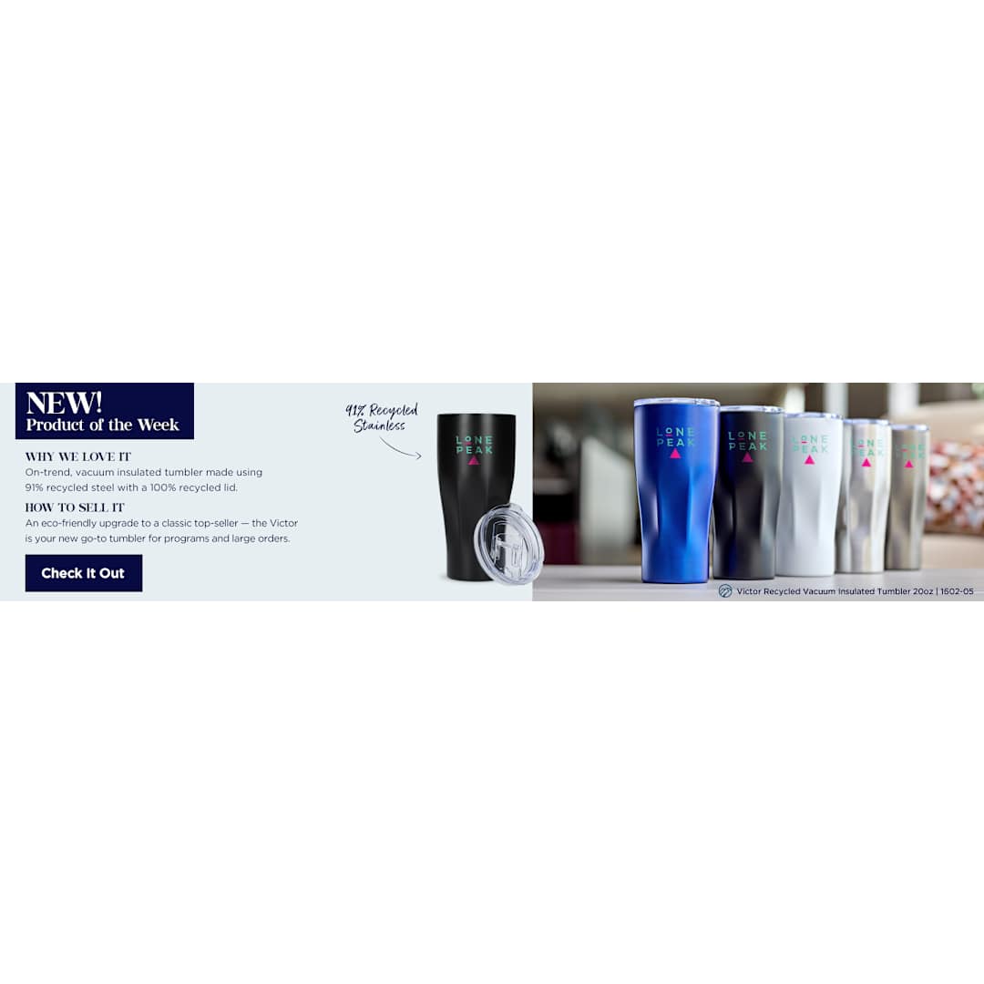 Black Victor Recycled Vacuum Insulated Tumbler 20oz