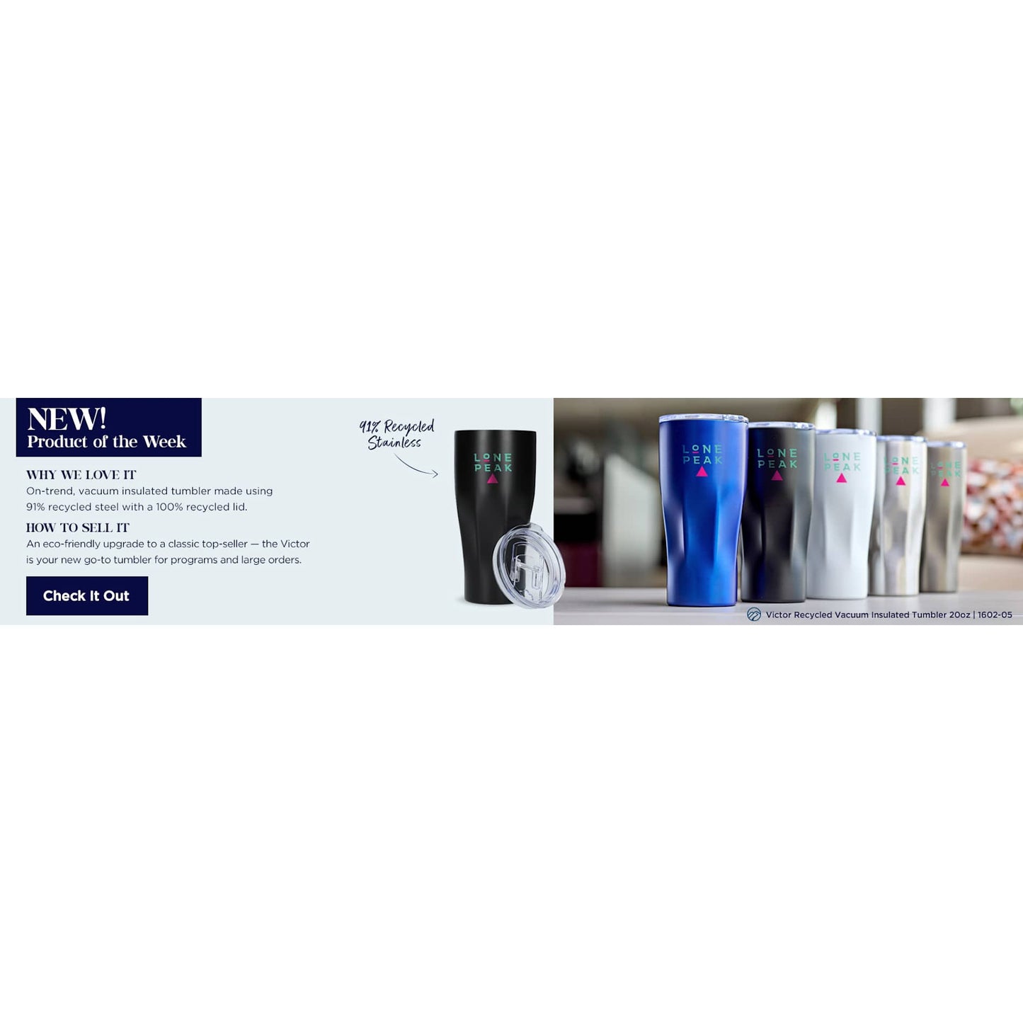 Black Victor Recycled Vacuum Insulated Tumbler 20oz
