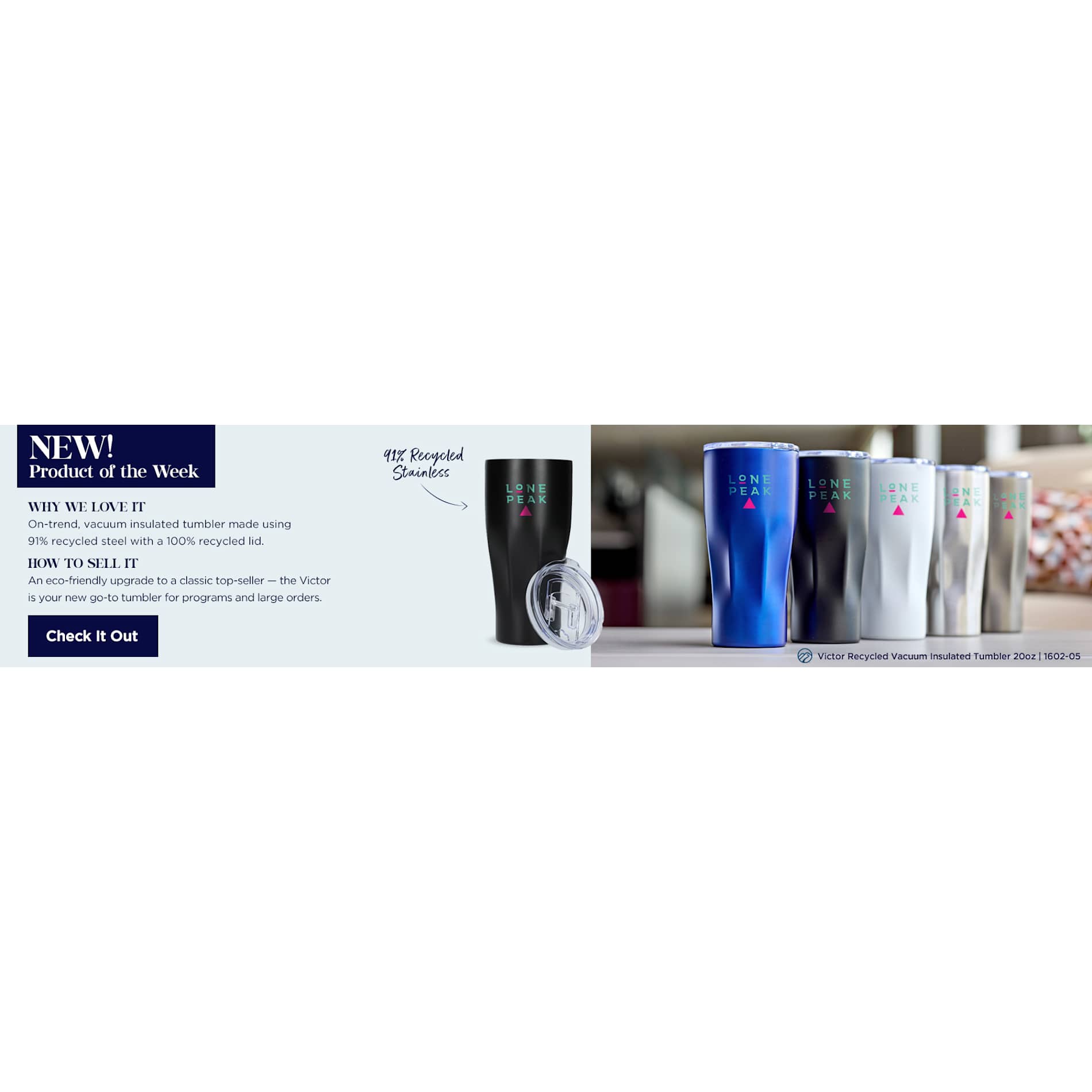 Black Victor Recycled Vacuum Insulated Tumbler 20oz