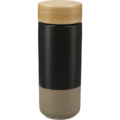 Front View of Black Arlo Ceramic Tumbler with Bamboo lid 11oz plain