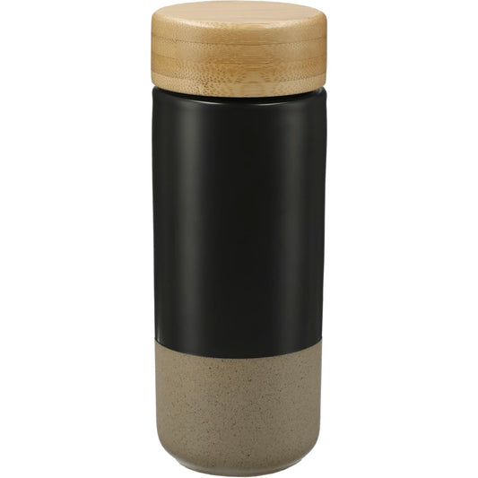 Front View of Black Arlo Ceramic Tumbler with Bamboo lid 11oz plain