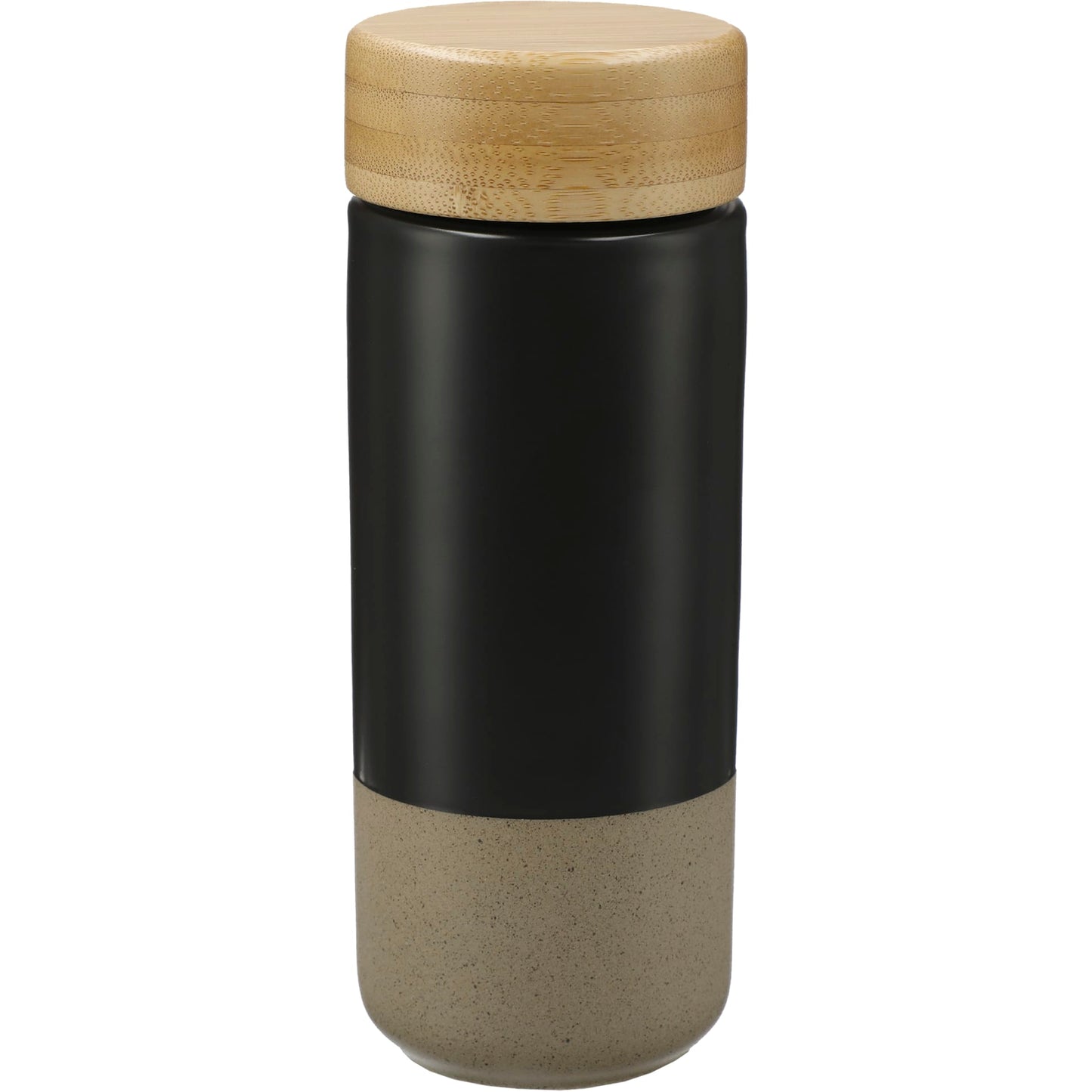 Front View of Black Arlo Ceramic Tumbler with Bamboo lid 11oz plain