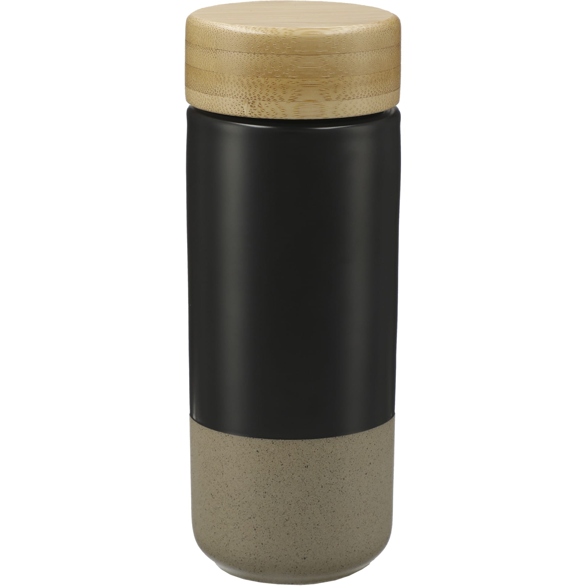Front View of Black Arlo Ceramic Tumbler with Bamboo lid 11oz plain