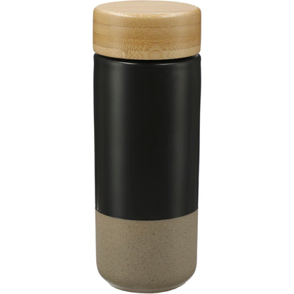 Front View of Black Arlo Ceramic Tumbler with Bamboo lid 11oz plain
