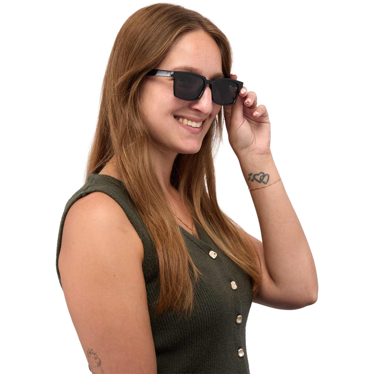 Front View of Black Ashley Recycled Square Sunglasses plain