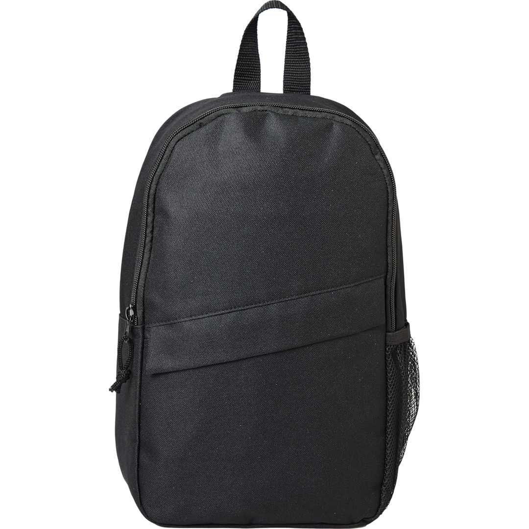 Front View of Black Barton Recycled Sling Backpack plain