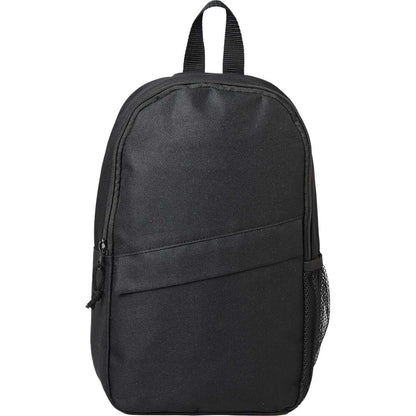 Front View of Black Barton Recycled Sling Backpack plain
