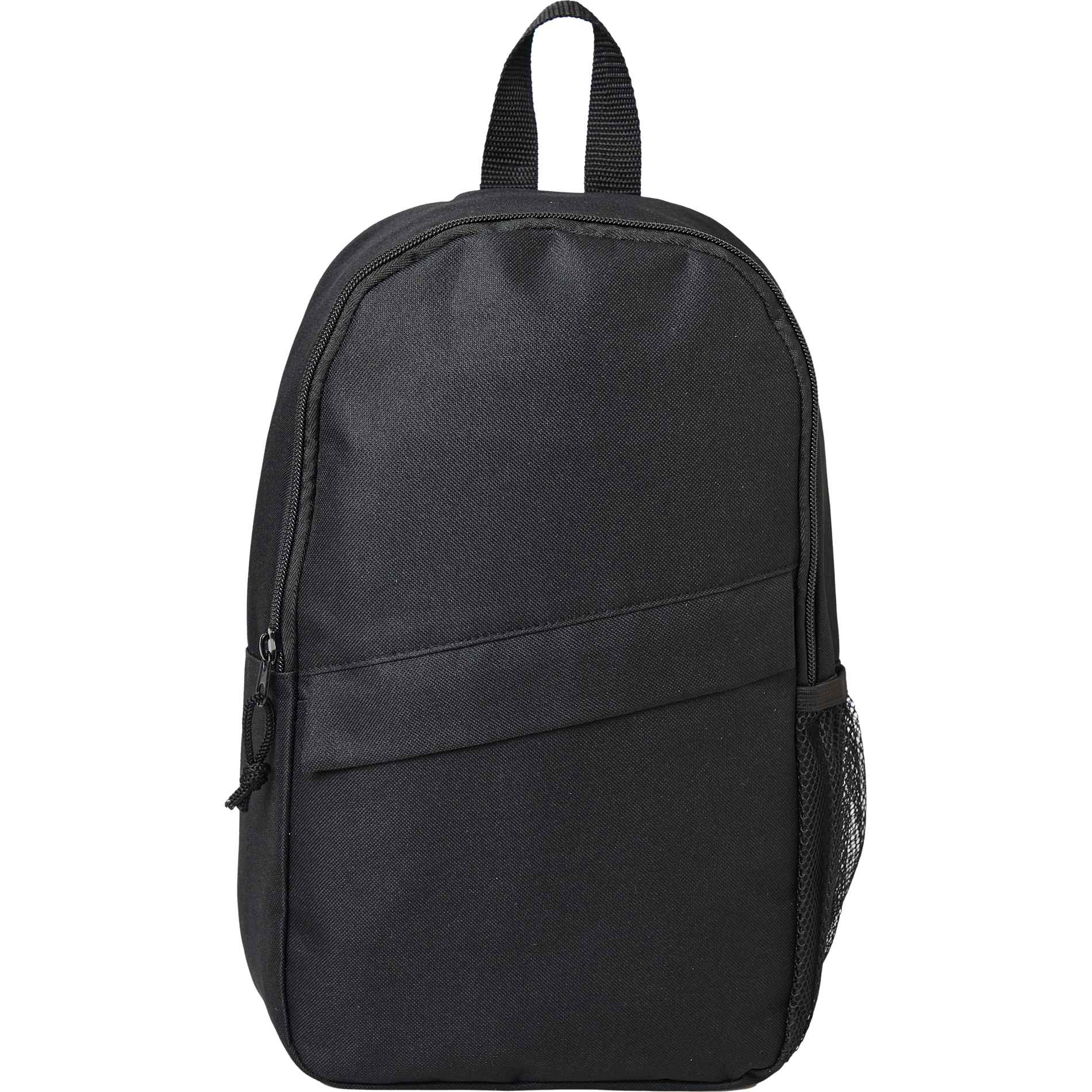Front View of Black Barton Recycled Sling Backpack plain