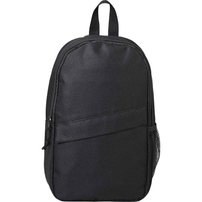 Front View of Black Barton Recycled Sling Backpack plain