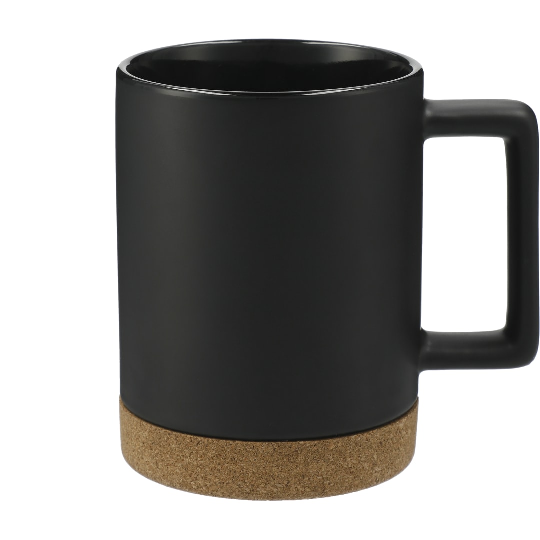 Front View of Black Bates 15oz Ceramic Mug w/ Cork Base plain