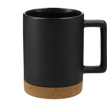 Front View of Black Bates 15oz Ceramic Mug w/ Cork Base plain