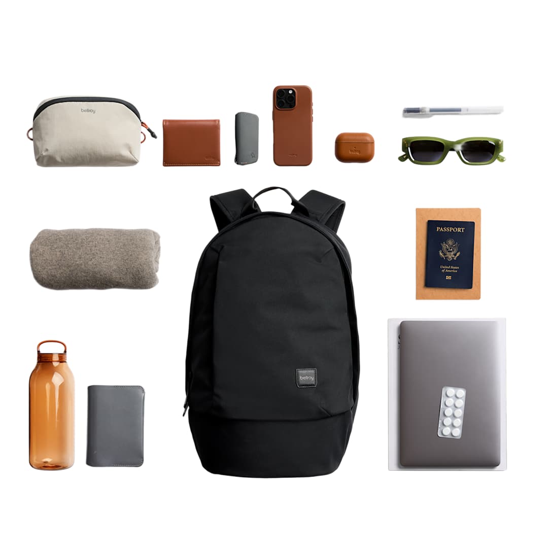 Front View of Black Bellroy Classic 3rd Edition Backpack plain