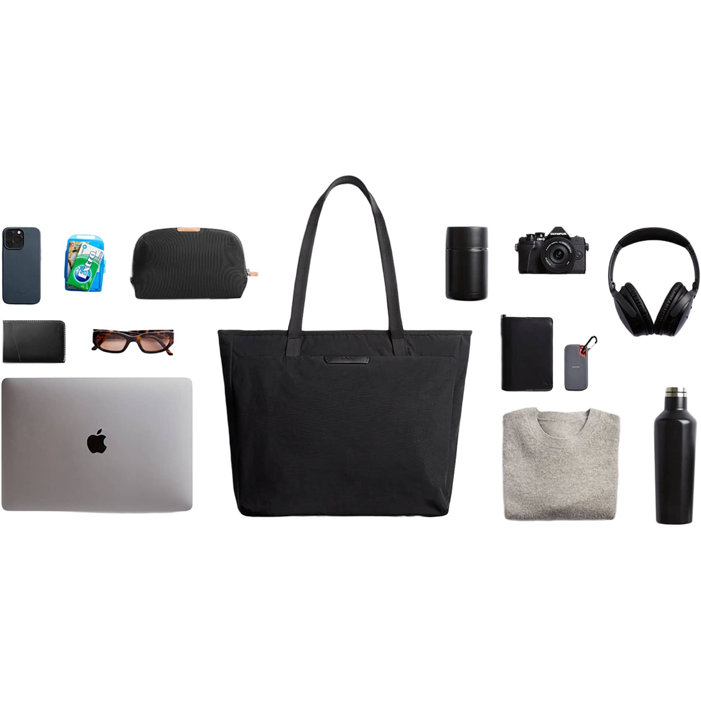 Front View of Black Bellroy Tokyo Tote plain