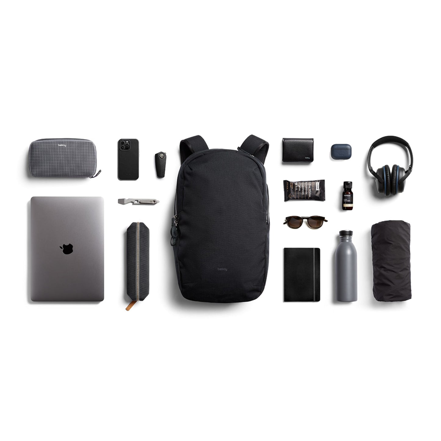 Front View of Black Bellroy Via 16" Computer Backpack plain