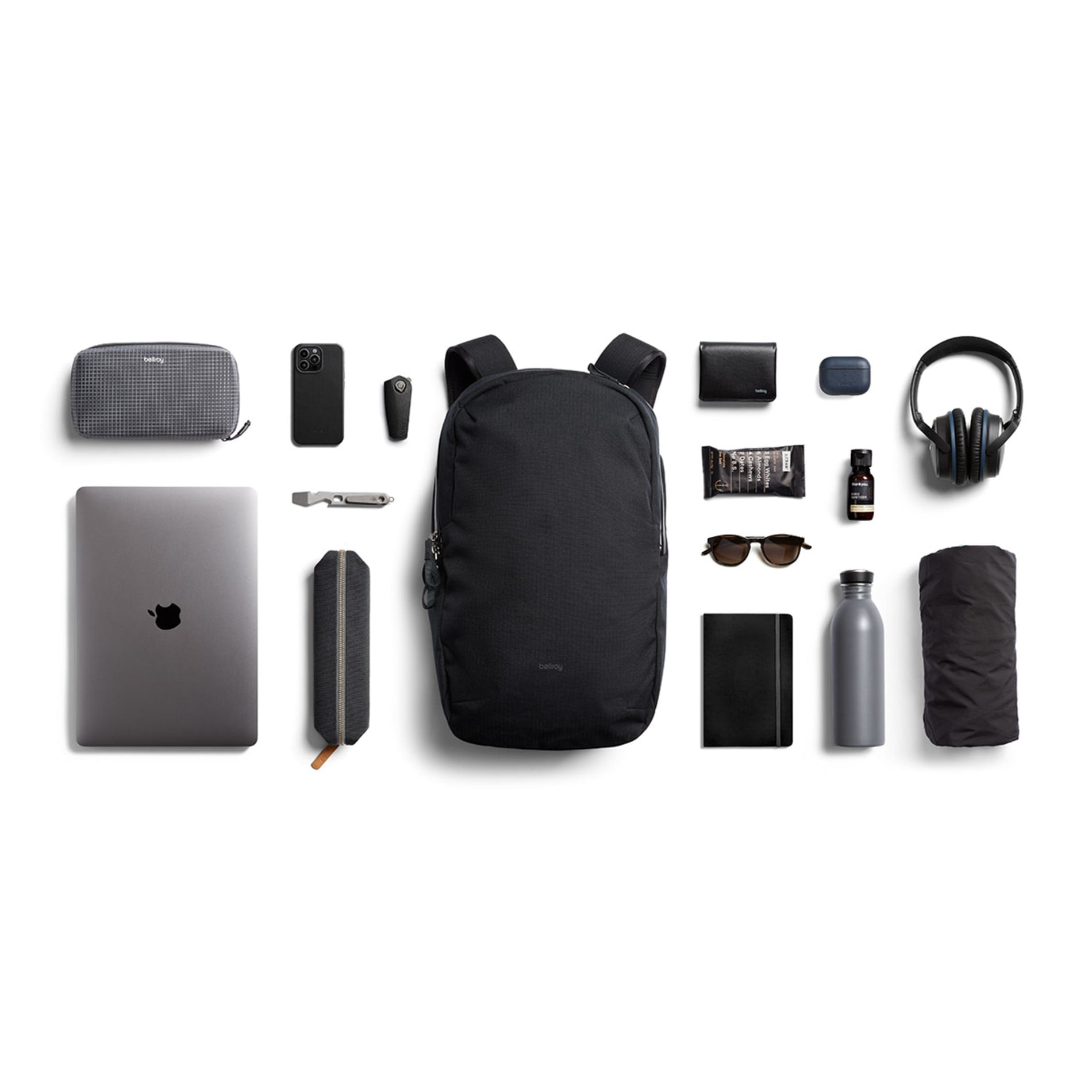 Front View of Black Bellroy Via 16" Computer Backpack plain