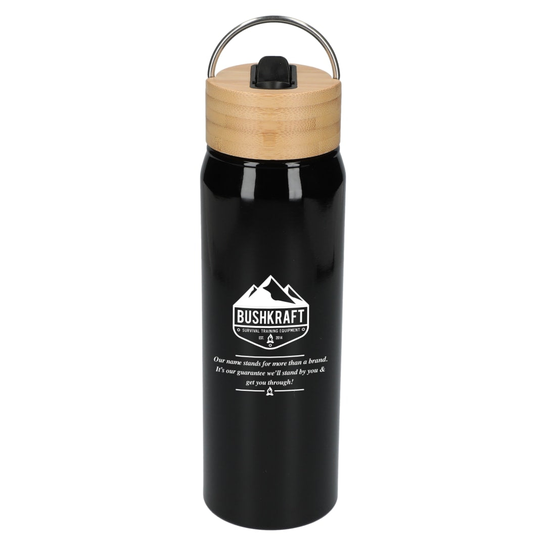 Front View of Black Billy 26oz ECO Aluminum Bottle w/ FSC® Bamboo Lid