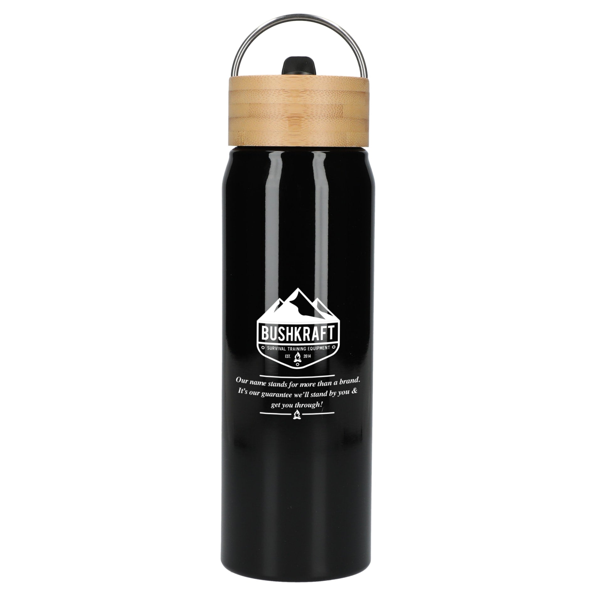 Front View of Black Billy 26oz ECO Aluminum Bottle w/ FSC® Bamboo Lid