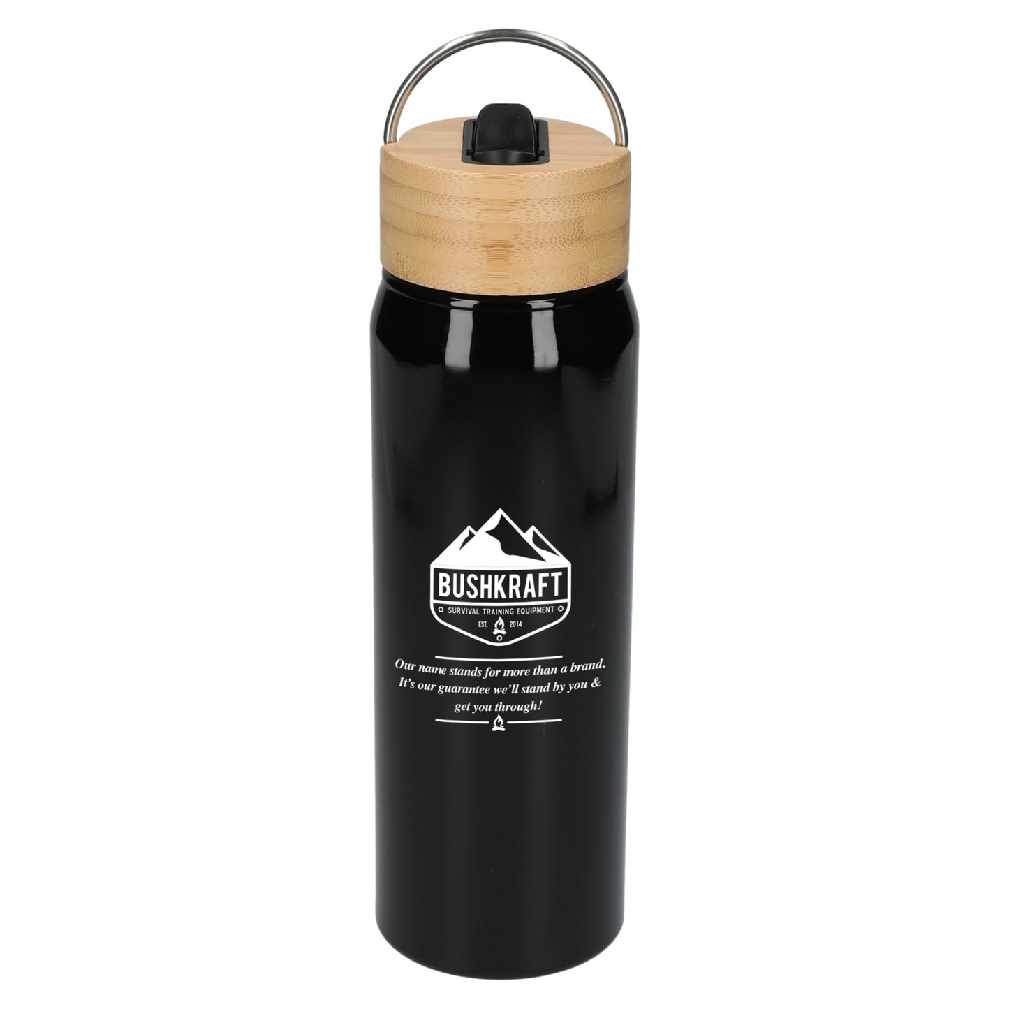 Front View of Black Billy 26oz ECO Aluminum Bottle w/ FSC® Bamboo Lid
