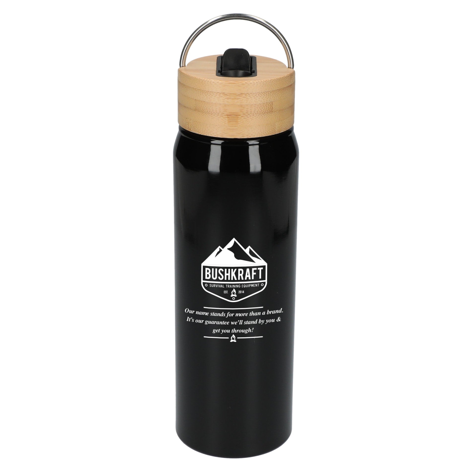 Front View of Black Billy 26oz ECO Aluminum Bottle w/ FSC® Bamboo Lid