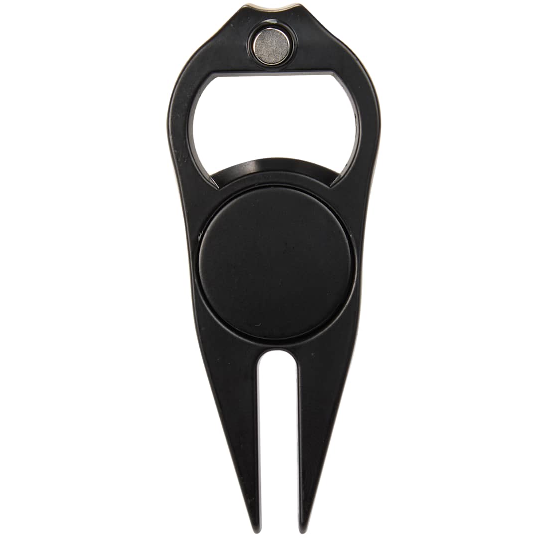 Front View of Black Bottle Opener Divot Tool with Ball Marker plain