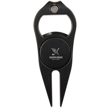 Front View of Black Bottle Opener Divot Tool with Ball Marker