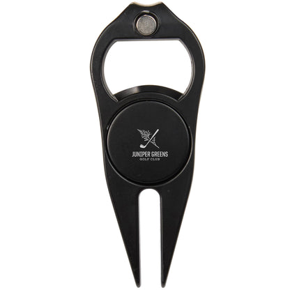 Front View of Black Bottle Opener Divot Tool with Ball Marker